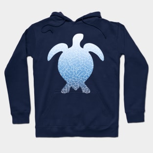 Ombre blue and white swirls doodles sea turtle Hoodie